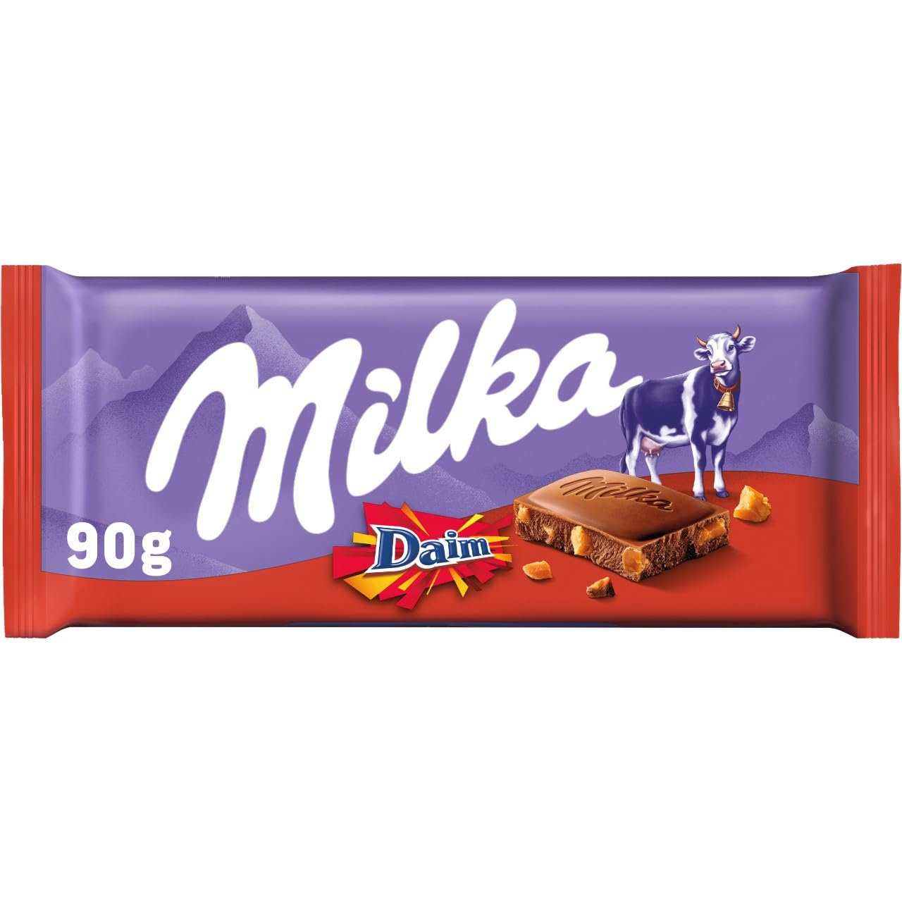 Milka Daim Chocolate Bar, Milk Chocolate with Crunchy Caramel Daim Pieces, 90 g (Pack of 1)