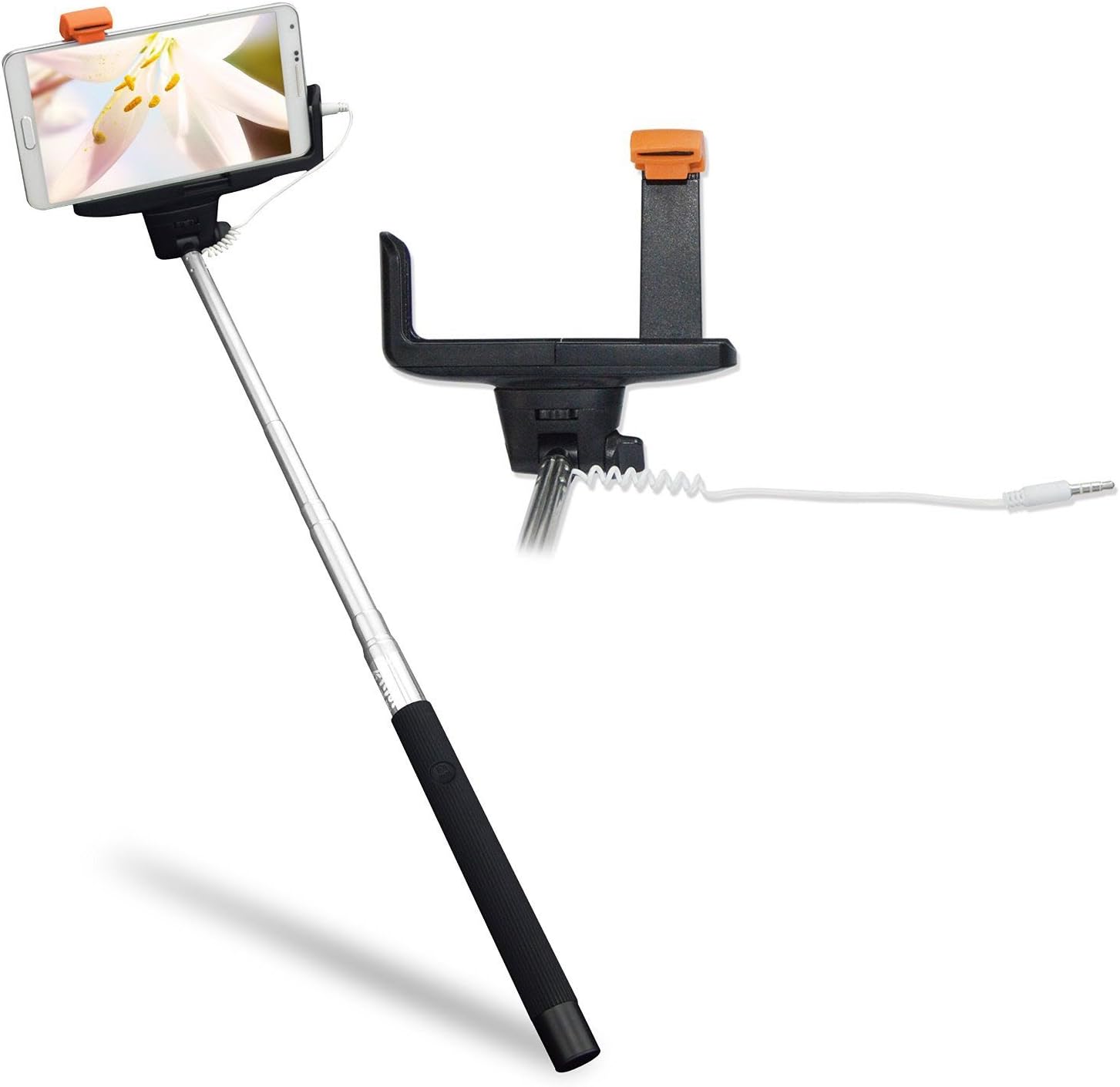 Selfie Stick, Self Portrait [Battery Free, Charging Free] Extendable Handled Stick with Adjustable Phone Holder & Built-in Remote Shutter Designed for Apple, Android Smartphones- Black