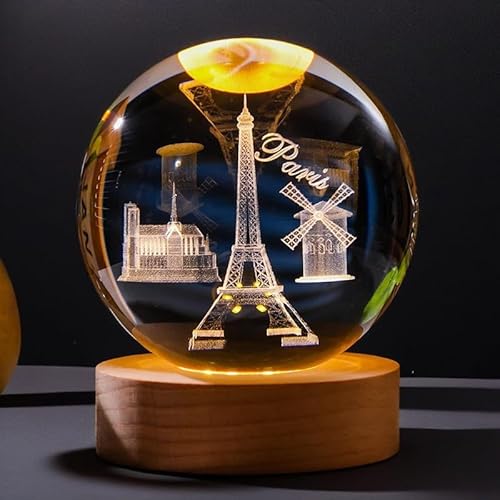 TingmeiBestly Lampe de nuit en forme de croix 3D cristal, base lumineuse bois 80 mm, décoration cadeau famille amis (Tour Eiffel)