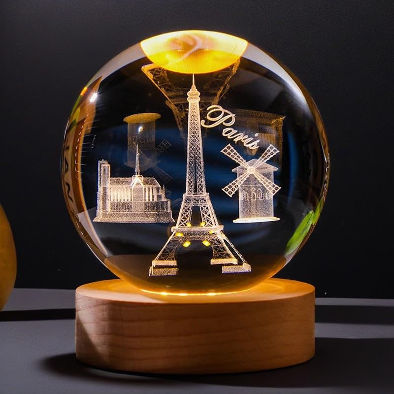 TingmeiBestly Lampe de nuit en forme de croix 3D cristal, base lumineuse bois 80 mm, décoration cadeau famille amis (Tour Eiffel)