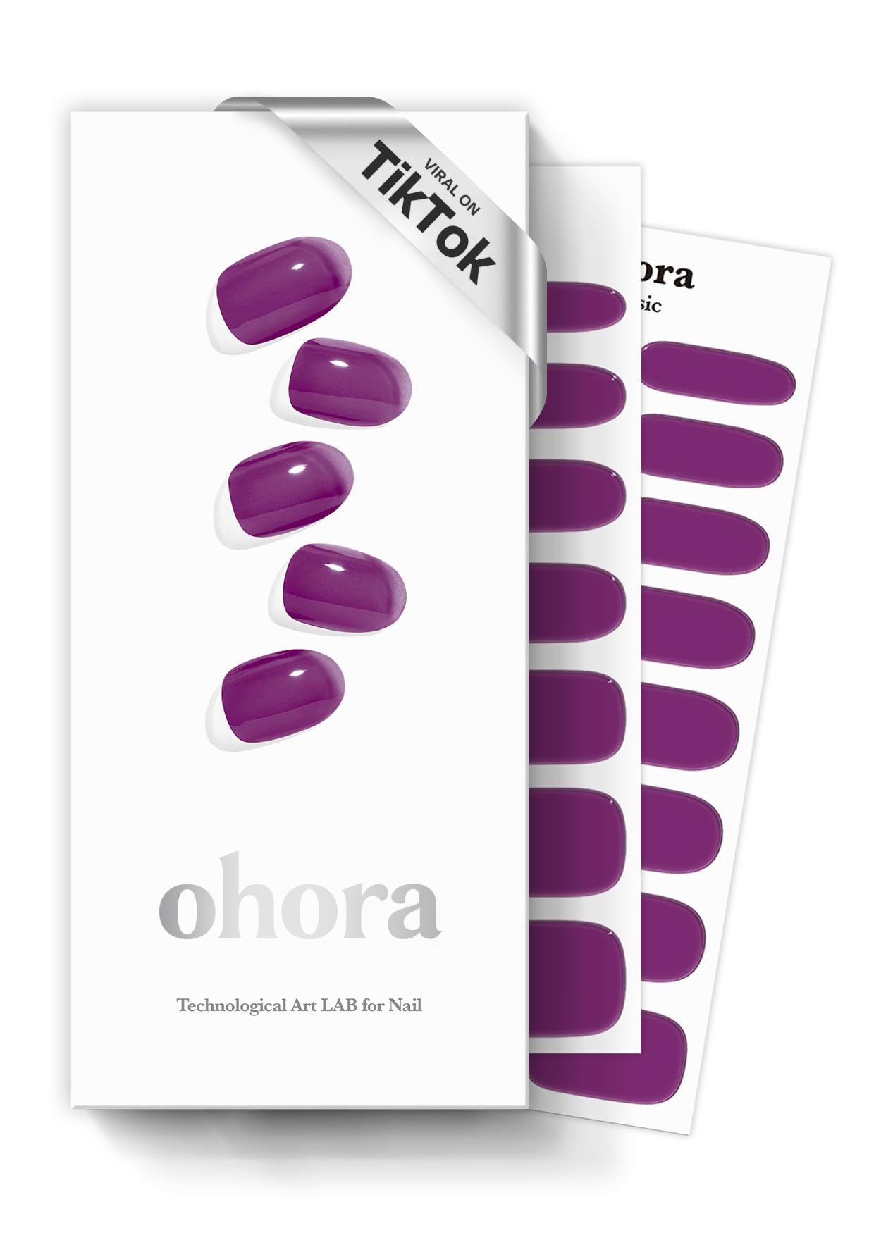 ohora Semi Cured Gel Nail Strips (N Tint Purple) - Salon-Quality, Long Lasting, Easy to Apply & Remove - Includes 2 Prep Pads, Nail File & Wooden Stick - Purple