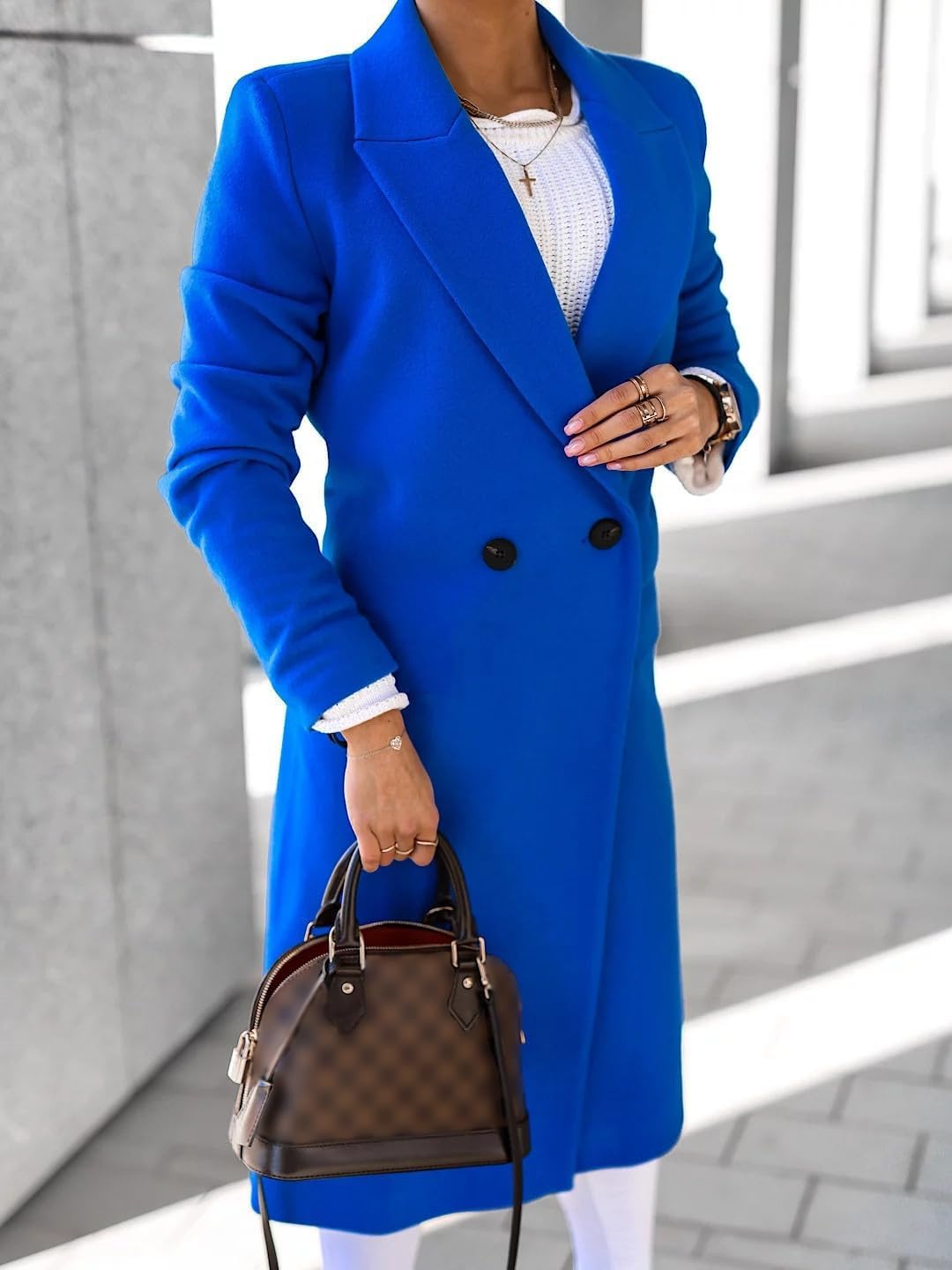 IDEALSANXUN Long Wool Coats for Women Fall Winter Trench Coat Peacoat Double Breasted Blazer Jackets Overcoat - Image 4