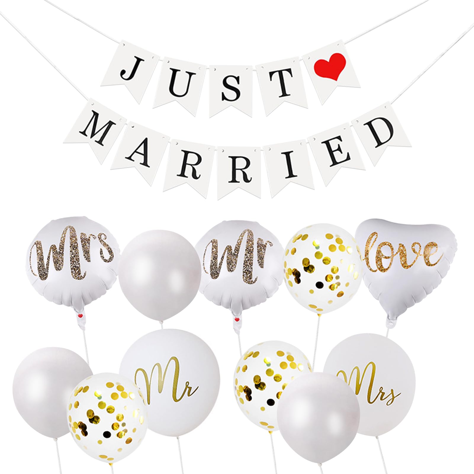 HANIUTTY Globo de Aluminio para Novios, Globos Boda Globos Corazon Blancos Photocall Boda Decoracion de Just Married Decoración Romantica Día de San Valentín Bodas Nupcial Aniversario y Compromiso