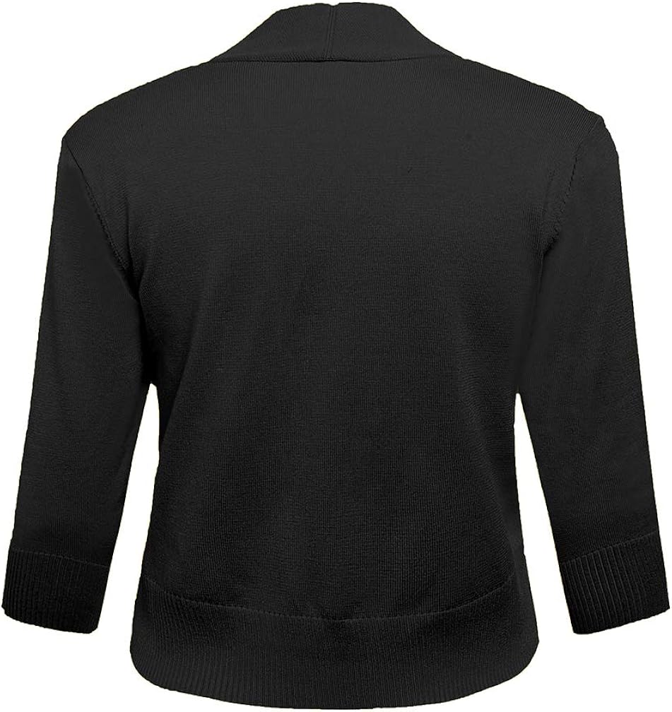 AAMILIFE Women's 3/4 Sleeve Cropped Cardigans Sweaters Jackets Open Front Short Shrugs for Dresses
