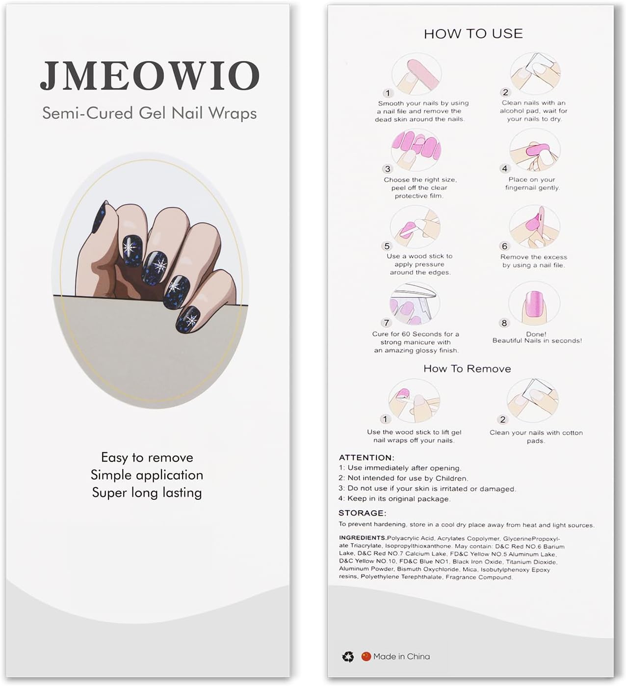 JMEOWIO Semi Cured Gel Strips Nail Art Sticker Wrap Christmas Snowflake