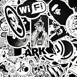 helm dekor aufkleber bmw 【Modische weiße und schwarze Aufkleber】100 Stück Nicht wiederholen modische Cartoons cool Sticker Black & White, Größe: 2,36-4,72 inch / 6-12 cm.