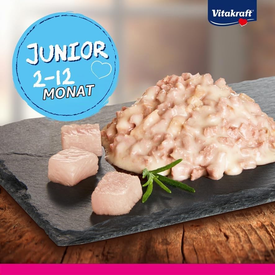 Vitakraft Poésie Délice, Junior, Nassfutter Katze, Katzennassfutter in Sauce, mit Huhn, für junge Katzen, ohne Zusatz von Zucker und Getreide (1x 85g)