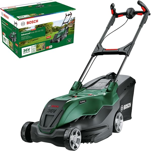 Tondeuse sans fil Bosch AdvancedRotak 36V-44-750, largeur de coupe 44 cm, réglage 7 hauteurs, sac 50 L