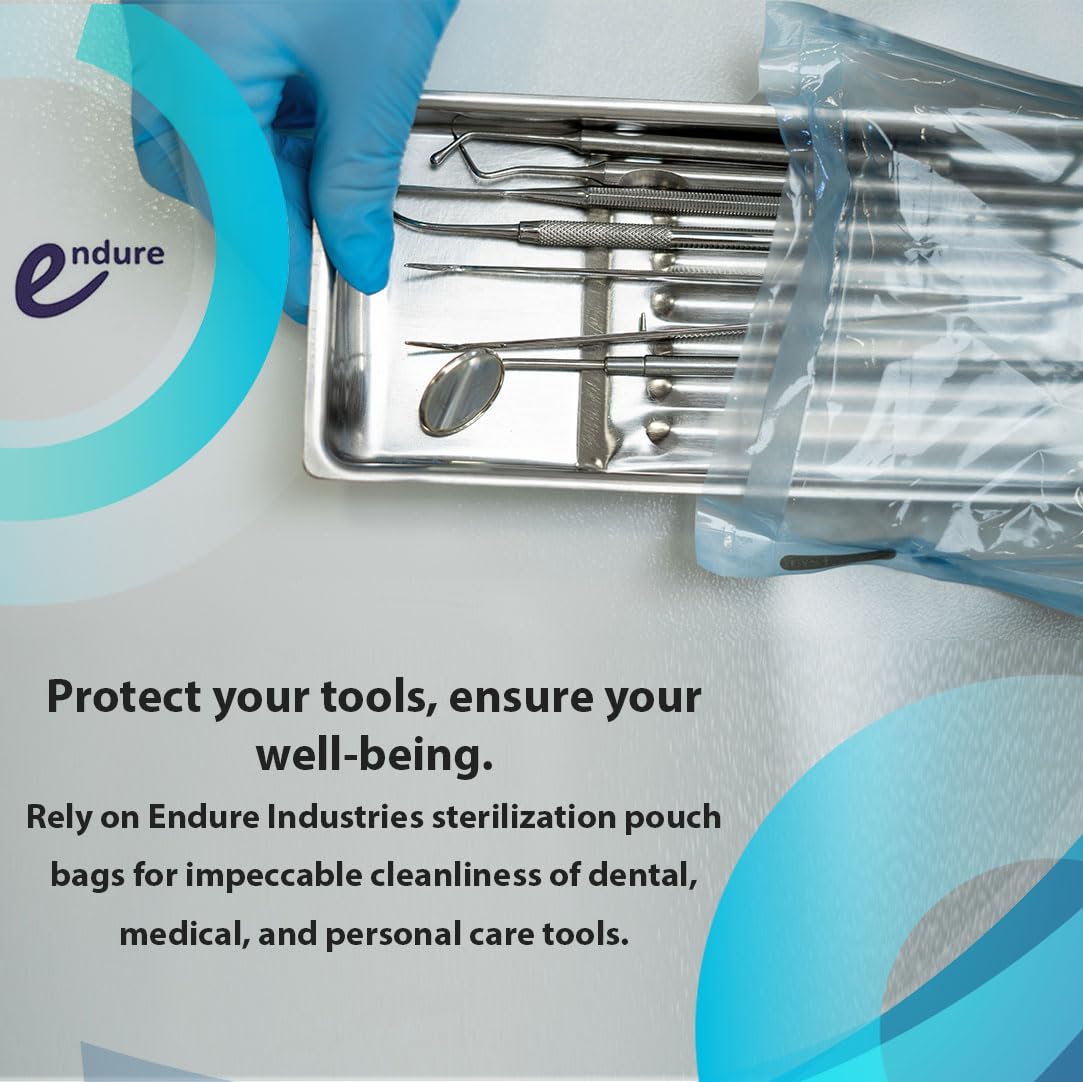 Endure Blue Self Seal Sterilization Pouch for Cleaning Tools, 5.5" x 16" Autoclave Sterilizer Bags, 200 Pouches Per Box, 1 Box of Paper Film, 140 x 422 mm