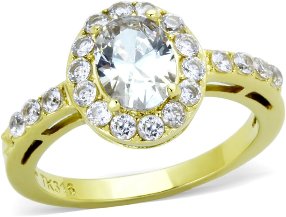 Marimor Jewelry Women's Stainless Steel 316 Oval Cut Zirconia Gold Plated Halo Engagement Ring