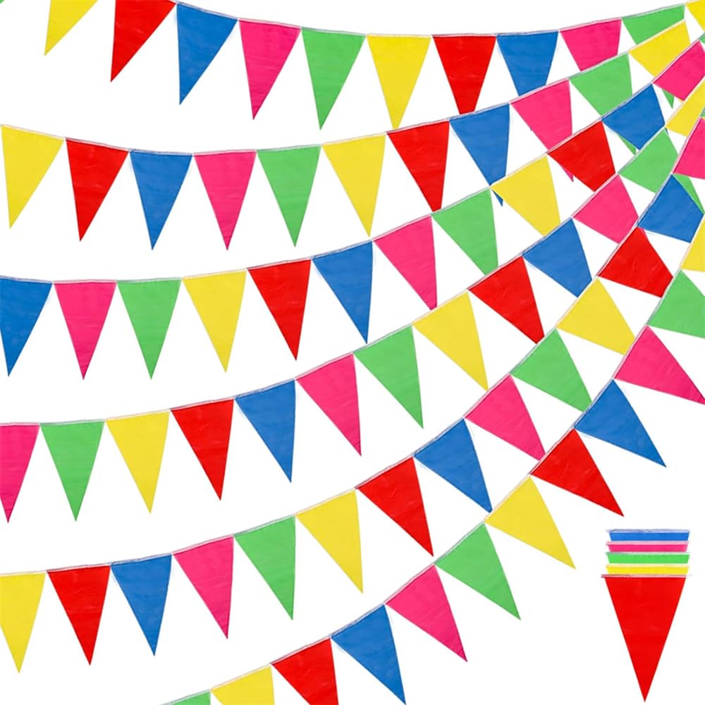 YARDHOBI 300Pcs Colorful Pennant Banner Flags, 375ft Multicolor Pennant Banner, Nylon Cloth Flag Pennants, Multicolor Bunting String Triangle Flags Bulk, Carnival Theme Birthday Party Decoration