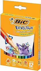 Lápis de Cor Triangular Gigante, BIC Evolution, 891853, 12 Cores, Seguro Para Crianças, Ponta Resistente