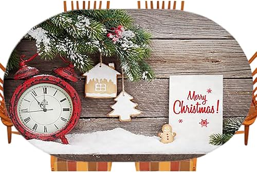 Miniatura 6 de Mantel ajustable elástico ovalado de Navidad, estampado de estilo navideño, para decoración de mesa de cocina, comedor, picnic al aire libre, se