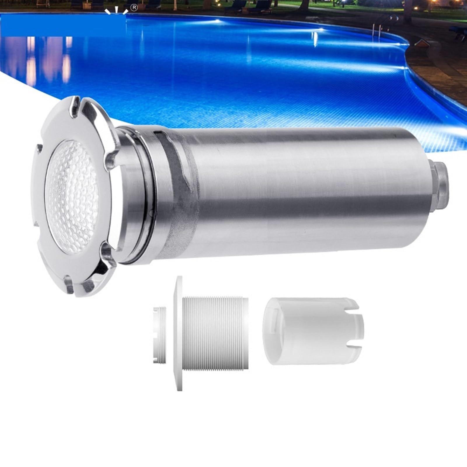Poolbeleuchtung, LED-Schwimmbadlicht Unterwasser-Downlight Edelstahl 1,5 Zoll Unterwasser-Wandleuchte Schraubgewindeanschluss 48MM Öffnung eingebettet für Schwimmbad, Brunnen, Teich, Aquarium(White,24