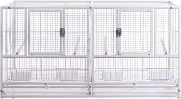 1F/2F/3F Stackable Center Divided Breeder Breeding Bird Flight Double Rolling Cage for Aviaries Canaries Cockatiels Lovebirds Finches Budgies Small Parrots. White Vein, Cage Without Stand