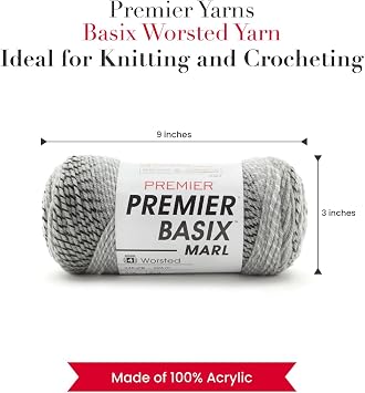 Premier Yarns Basix, Marl Worsted Yarn, Made of Acrylic, Ideal Yarn for Crocheting and Knitting, 245 Yards, Monochrome Marl