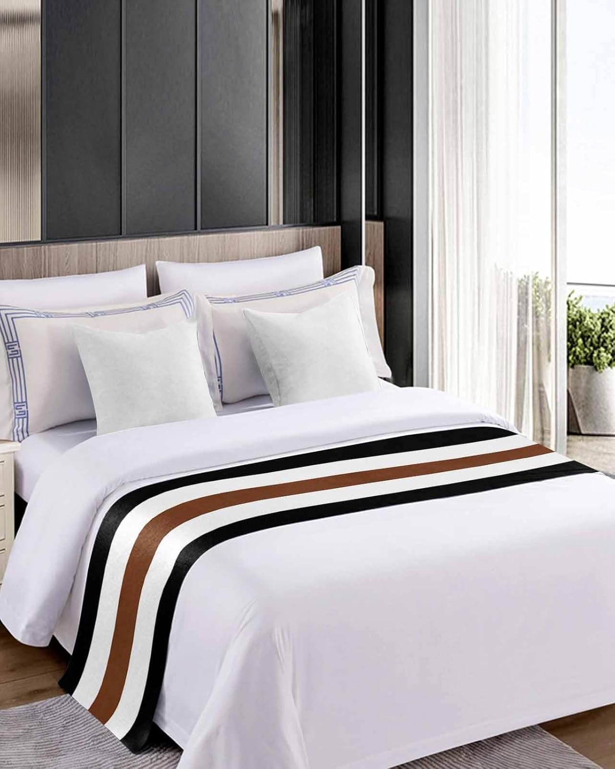 Brown,Bed Runner Scarf King Size,Luxury Bed Throw Runners & Scarves for Twin Full Queen King Foot of Bed,Bedroom Hotel Wedding Room Decoration,Vintage Farmhouse Leather Texture Solid Color 94"x20"