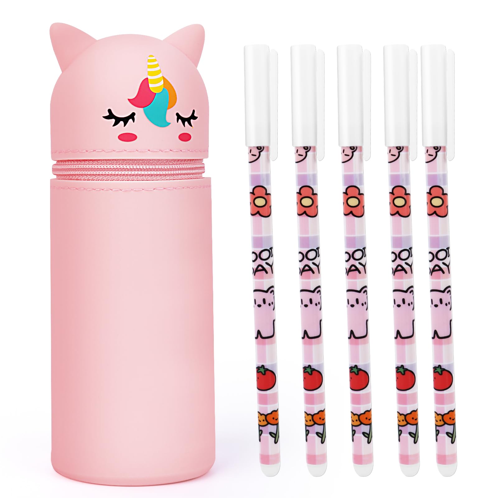 Astuccio Penne In Silicone 2 In 1 Con Motivo Unicorno - Portapenne Retrattile Per Bambini | Impermeabile