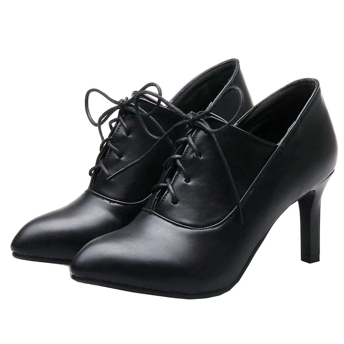 Womens Lace Up Oxfords Block High Heel Pumps Round Toe Vintage Office Uniform Shoes