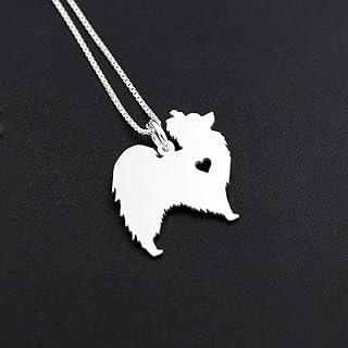 Papillon necklace sterling silver dog breeds pendant w/Heart - Love Pet Jewelry Italian chain Women Best Cute Gift Persona...