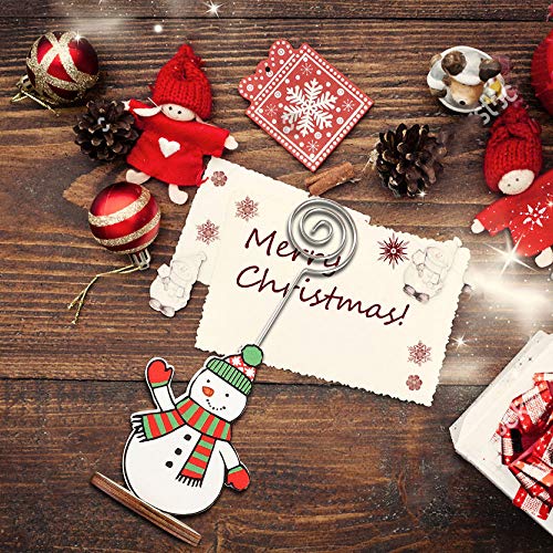 Picowe 12Packs Christmas Wood Place Card Holders with Swirl Wire and 20Pcs Kraft Place Cards, Wooden Table Memo Photo Picture Number Sign Stands Holder for Party Table Decorations