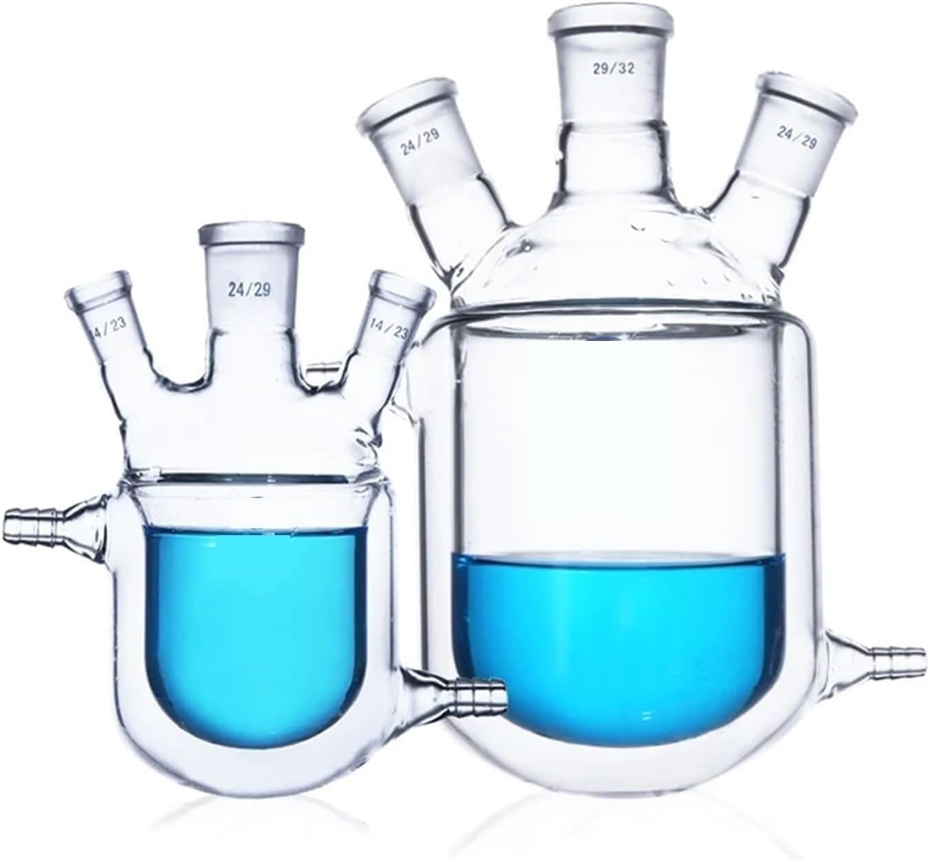 Botellas de vidrio científico, Matraz de vidrio borosilicato, fondo redondo, tres bocas, botella reacción con camisa, matraz doble capa for laboratorio(150mL19x19x19)