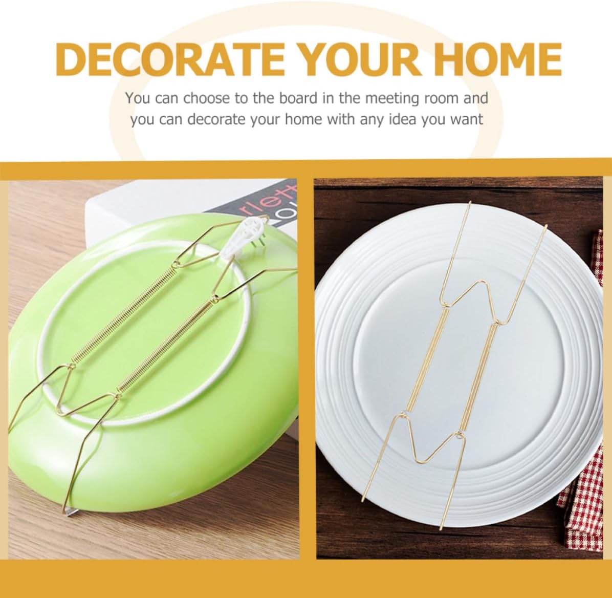 Generic Metal Wall Display Rack Plate Hanger for Wall Hanging with Copper Alloy and Abs Material, Vertical Plate Display Rack with Spring Suspension for Kitchen and Dining Storage