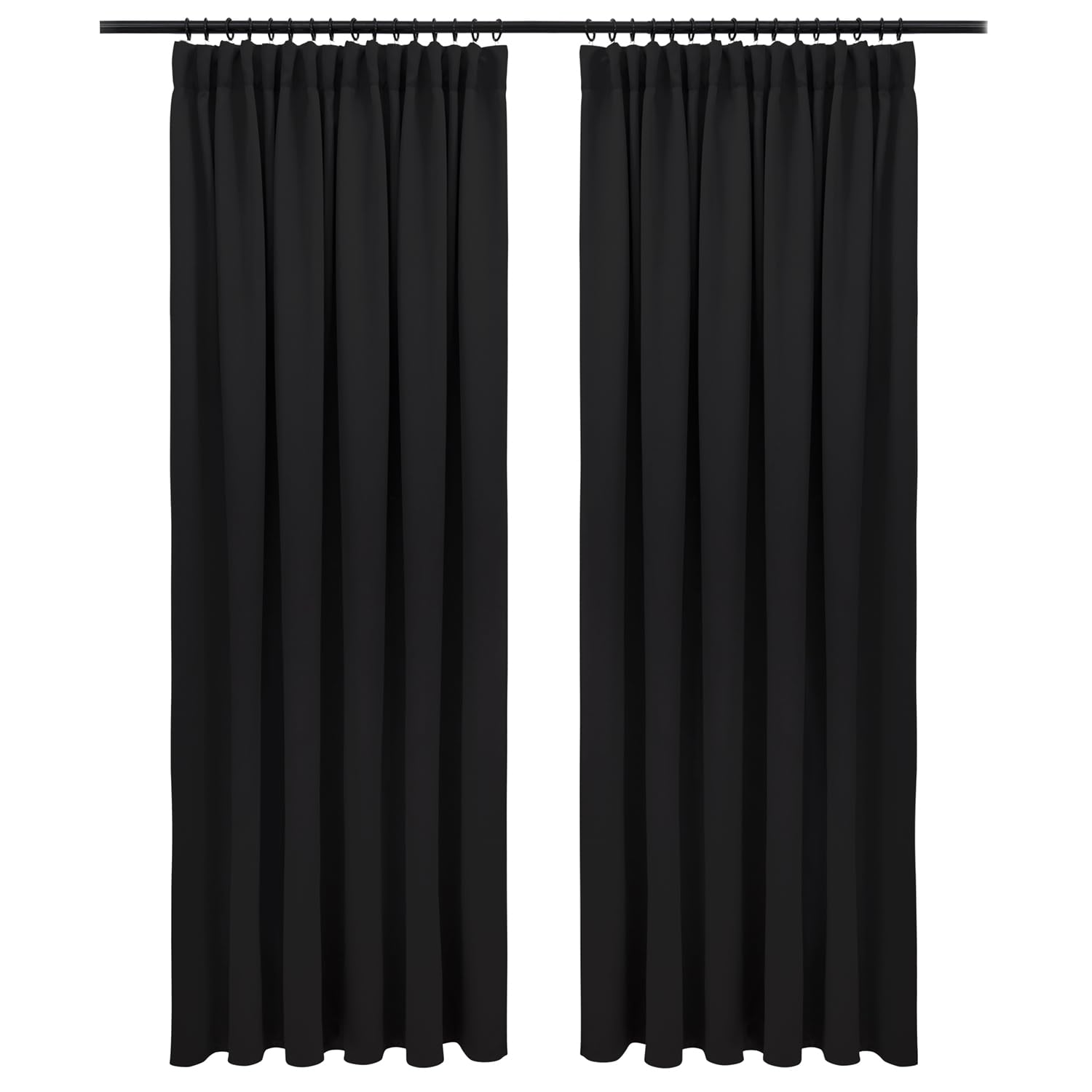 Blumtal Verdunklungsvorhänge Kräuselband 295x140 cm im 2er Set - Oeko-TEX zertifizierte Vorhänge Blickdicht - Verdunklungsvorhang - waschbare Vorhänge mit Kräuselband für Schiene in Schwarz