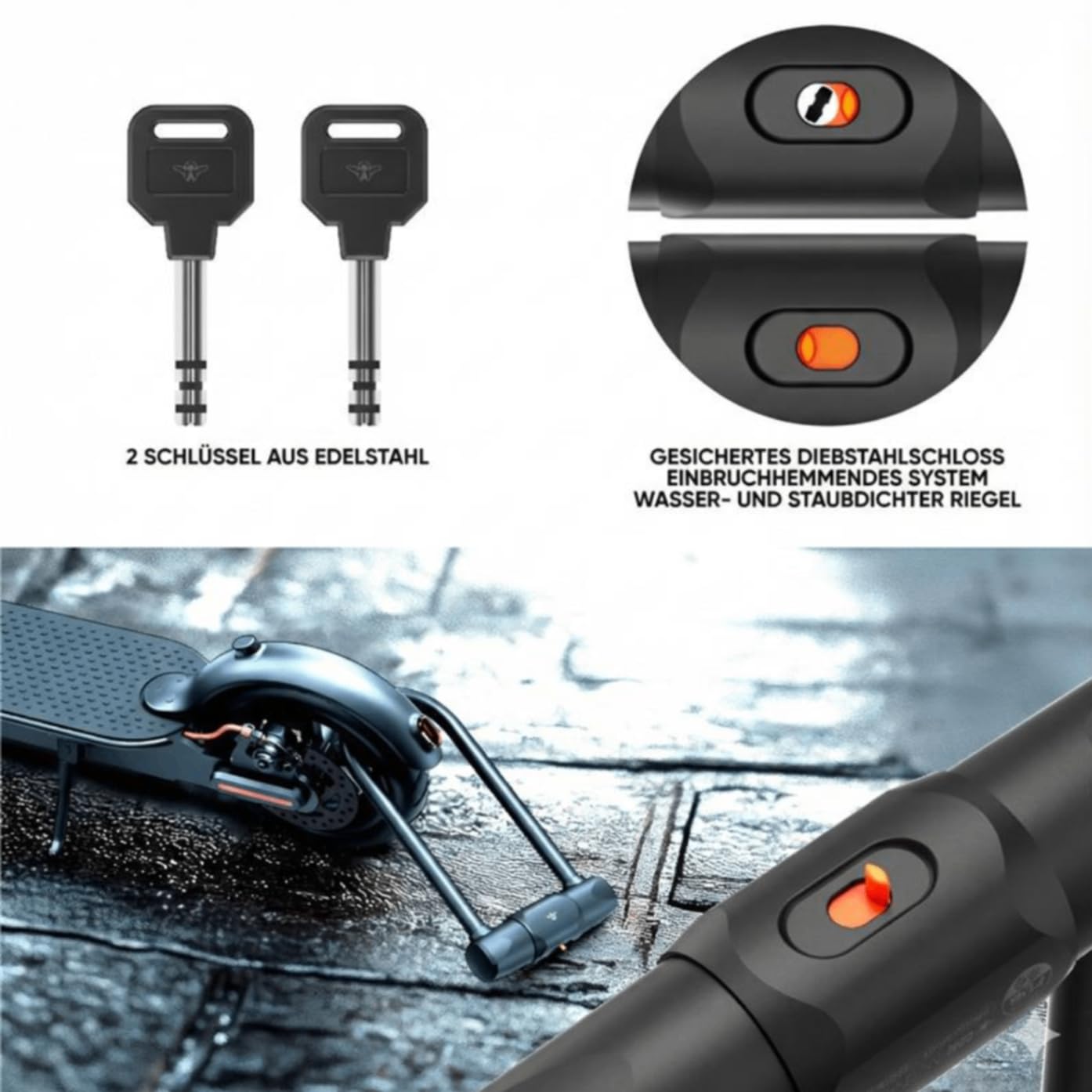 CASR Antivol U XL Fahrradschloss, Fahrradschloss hohe Sicherheit – FUB 2 & ART 4 zertifiziert, Bügelschloss E-Bike, Moto, Roller, 15mm Stahl, 1,7 kg, 23,3cm Bügel, 2 Schlüssel, Schwarz