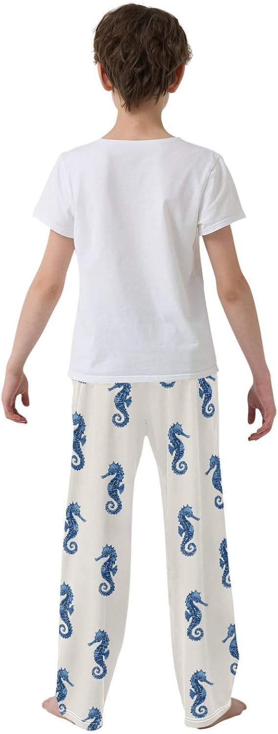 visesunny Boys' Pants Cute Hand-Drawn Seahorse Jogger Pants Elastic Waist Long Bottoms Trousers with Pockets S-XL