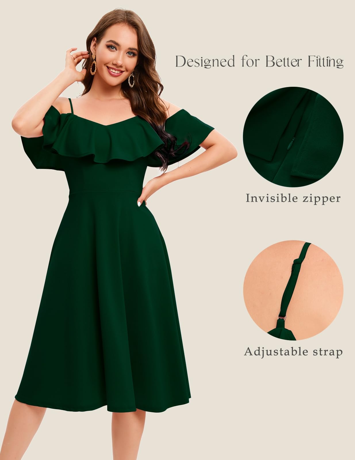 Bbonlinedress Abito Donna Estate off-The-Shoulder Elegante Abito Senza Spalline con Increspature Midilang Abito da Cocktail Festivo