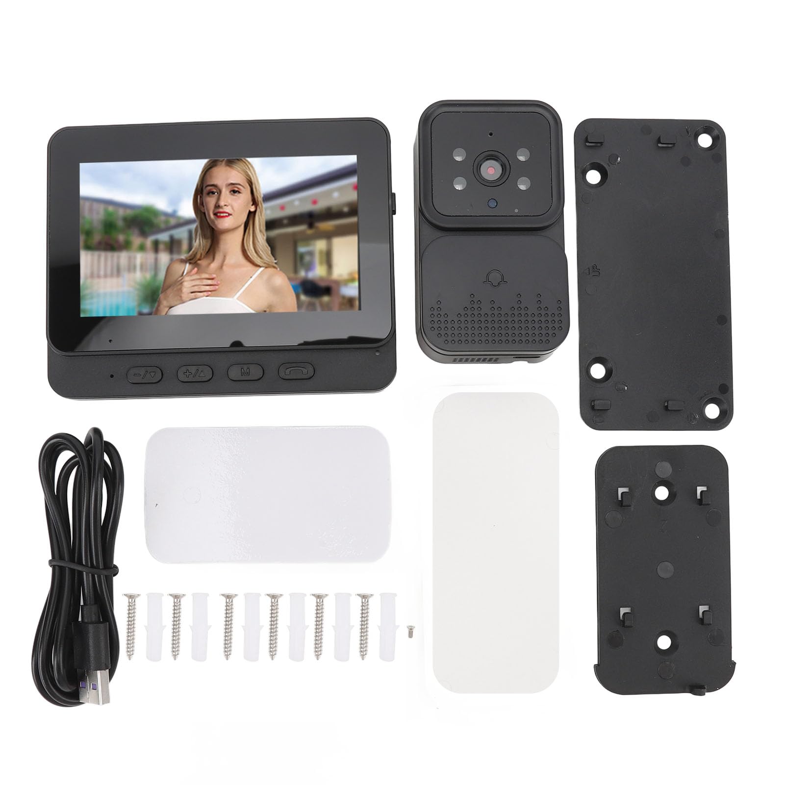 Bezprzewodowy System Wideodomofonowy, Wideodomofon 1080P z Wyświetlaczem 4,3 Cala, Wodoodporny Wideodomofon do Rozmów Dwukierunkowych, Obsługa Kamery HD w Trybie Nocnym