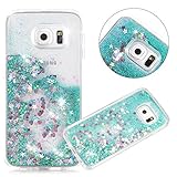 Galaxy S6 Edge Case, GreenElec Floating Bling Ultra-Slim Luxury Glitter Sparkly Gradient Flowing Hybrid Hard PC Liquid Infused Case Cover for Samsung Galaxy S6 Edge (Aqua)