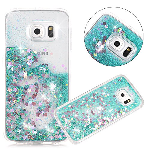 Galaxy S6 Edge Case, GreenElec Floating Bling Ultra-Slim Luxury Glitter Sparkly Gradient Flowing Hybrid Hard PC Liquid Infused Case Cover for Samsung Galaxy S6 Edge (Aqua)