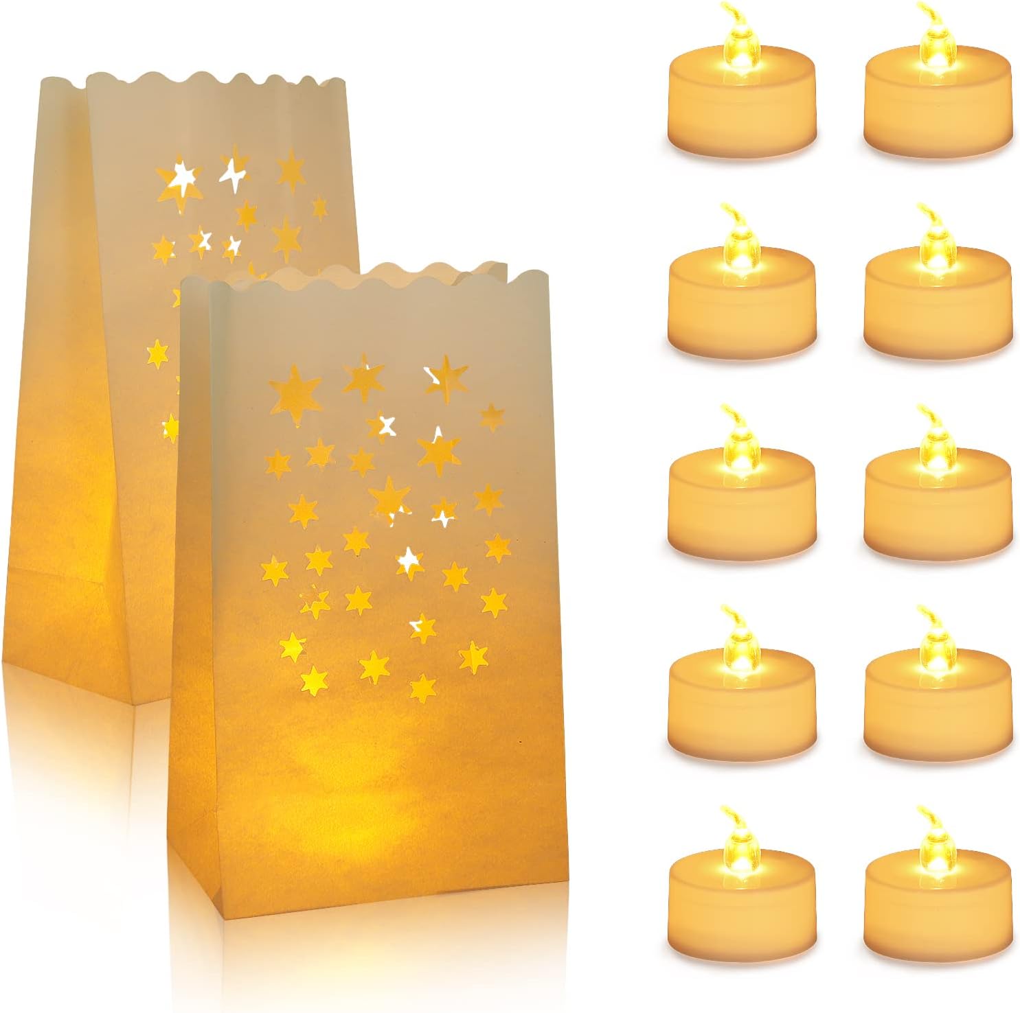 AceList 50 Set Luminary Bags with Flameless Candles, White Luminary Bags, 50 LED Tea Light with Christmas Luminaries for Outdoors, Halloween, Thanksgiving, Wedding, Holiday, Party Decor