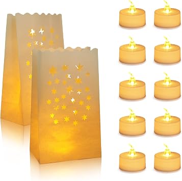 AceList 50 Set Luminary Bags with Flameless Candles, White Luminary Bags, 50 LED Tea Light with Christmas Luminaries for Outdoors, Halloween, Thanksgiving, Wedding, Holiday, Party Decor