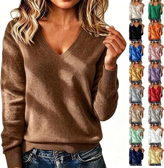 Lightweight Sweaters for Women Cozy Warm Knit V Neck Pullover Sweater