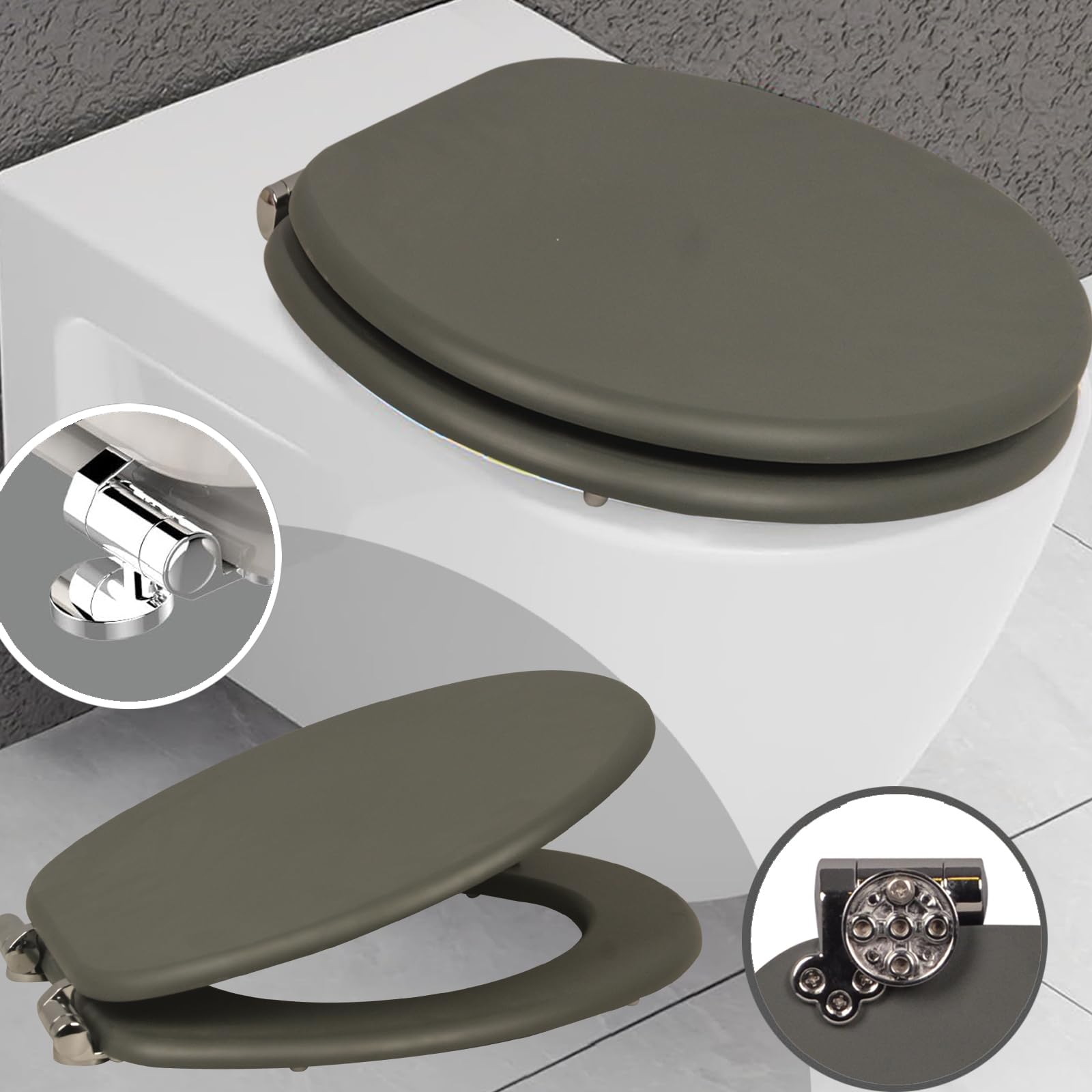 Style home Toilettendeckel WC-Sitz mit Absenkautomatik Holzkern