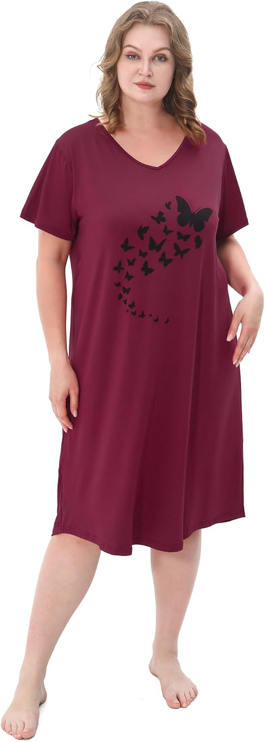 3 Pack Plus Size Women's Nightgown Soft Print Nightshirts for Women Short Sleeve Sleepwear - Image 4