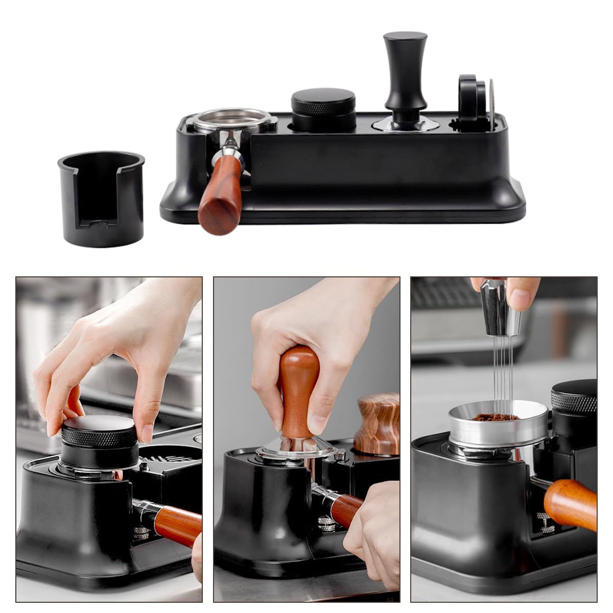 Espresso Tamping Station, Compatible With 51mm-54mm Espresso Machine Accessories Wooden Coffee Tamper Stand With Cleaning Brush For Tamper,Distributor And Portafilter