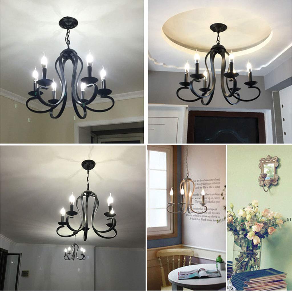 Eisen Pendelleuchter Retro Industrie Wind Hängelampe 6 * E14 Höhenverstellbare Pendellampe Einfache Kerze Hängeleuchte Restaurant Schlafzimmer Wohnzimmer Küche Kronleuchter Cafe Bar Dekoration,Schwarz