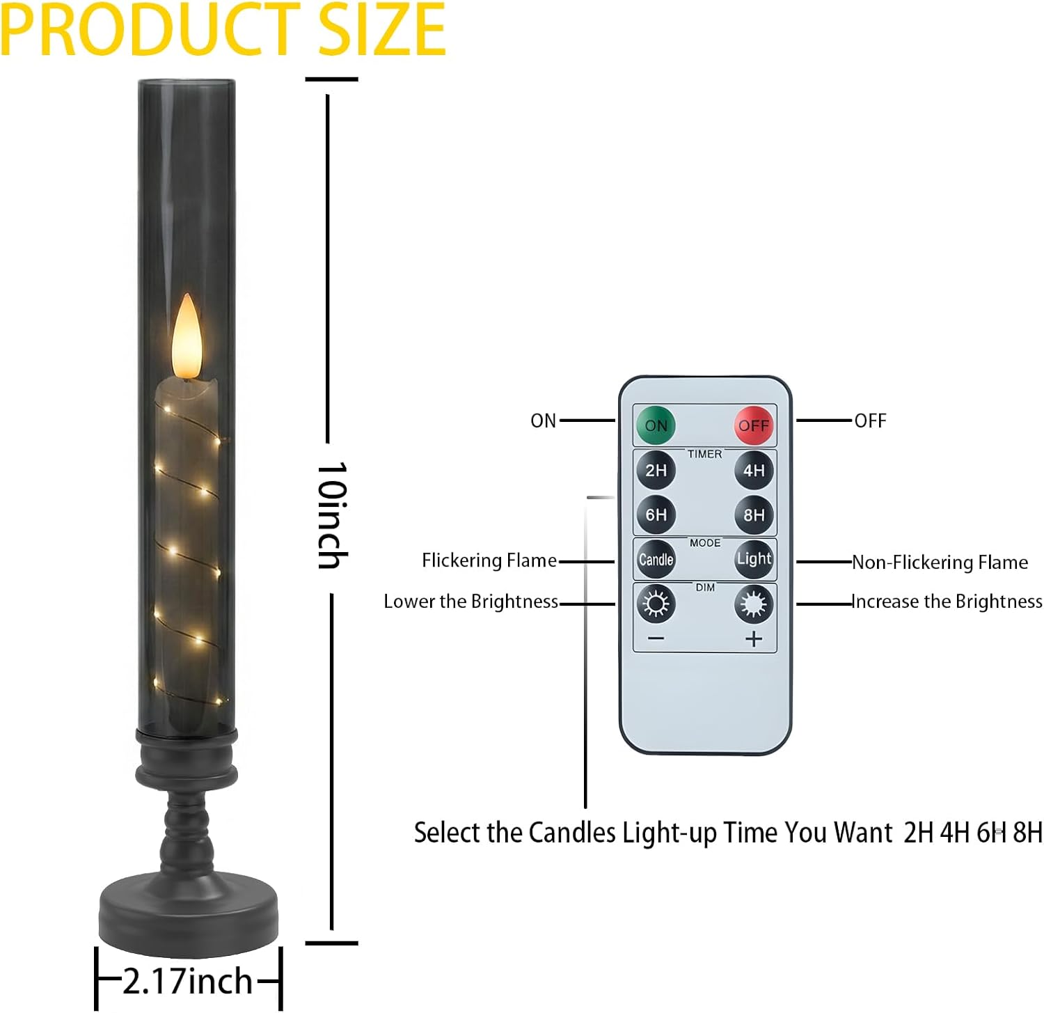 6 PCS Flameless Candles with Timer, Flickering Flameless LED Pillar Candles for Romantic Ambiance with Embedded Star String, Acrylic Battery Perated Fake Candles for Home Decoration (Black)