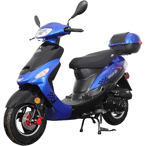 X-PRO Maui 50cc Gas Moped Scooter for Adults – Automatic Transmission, 4‑Stroke Engine, Street Legal with Headlight, Rear Trunk, Front/Rear Suspension & DOT Tires (Blue)