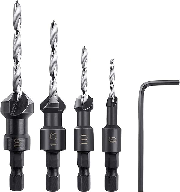 Countersink Drill Bit Set 5Pcs Twist Drill Set Carpentry Reamer Wood Countersink Drill Bit for Wood-Plastic Soft Metal