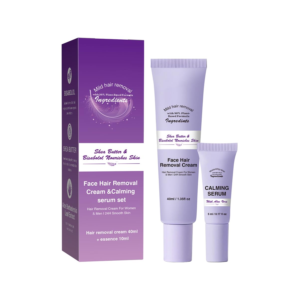 Facial Hair Removal Cream, Hair Removal Creams Kit, Gentle Painless Hair Removals, Calming Serum, Body & Face Hair Removers Cream for Women