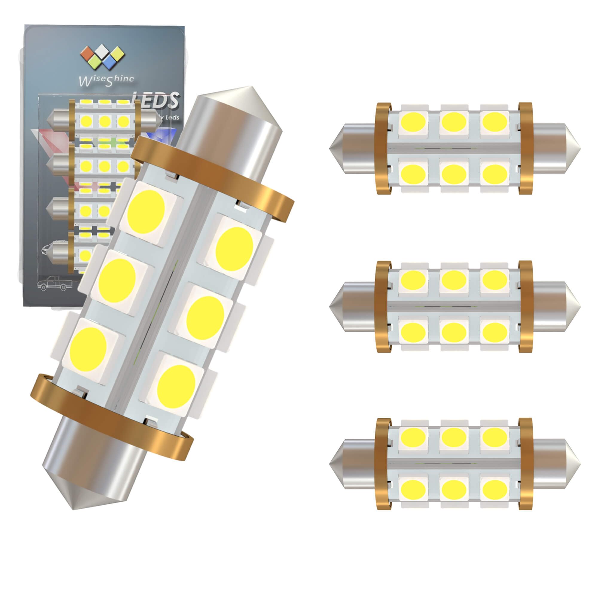 Wiseshine 44mm 578 569 Festoon LED Bulb Extremely Super Bright 6000K White,561 562 566 Navigation Bulb 12V-24V for Automotive Truck Marine Boat Interior Reading Trunk Lights (Pack 4)