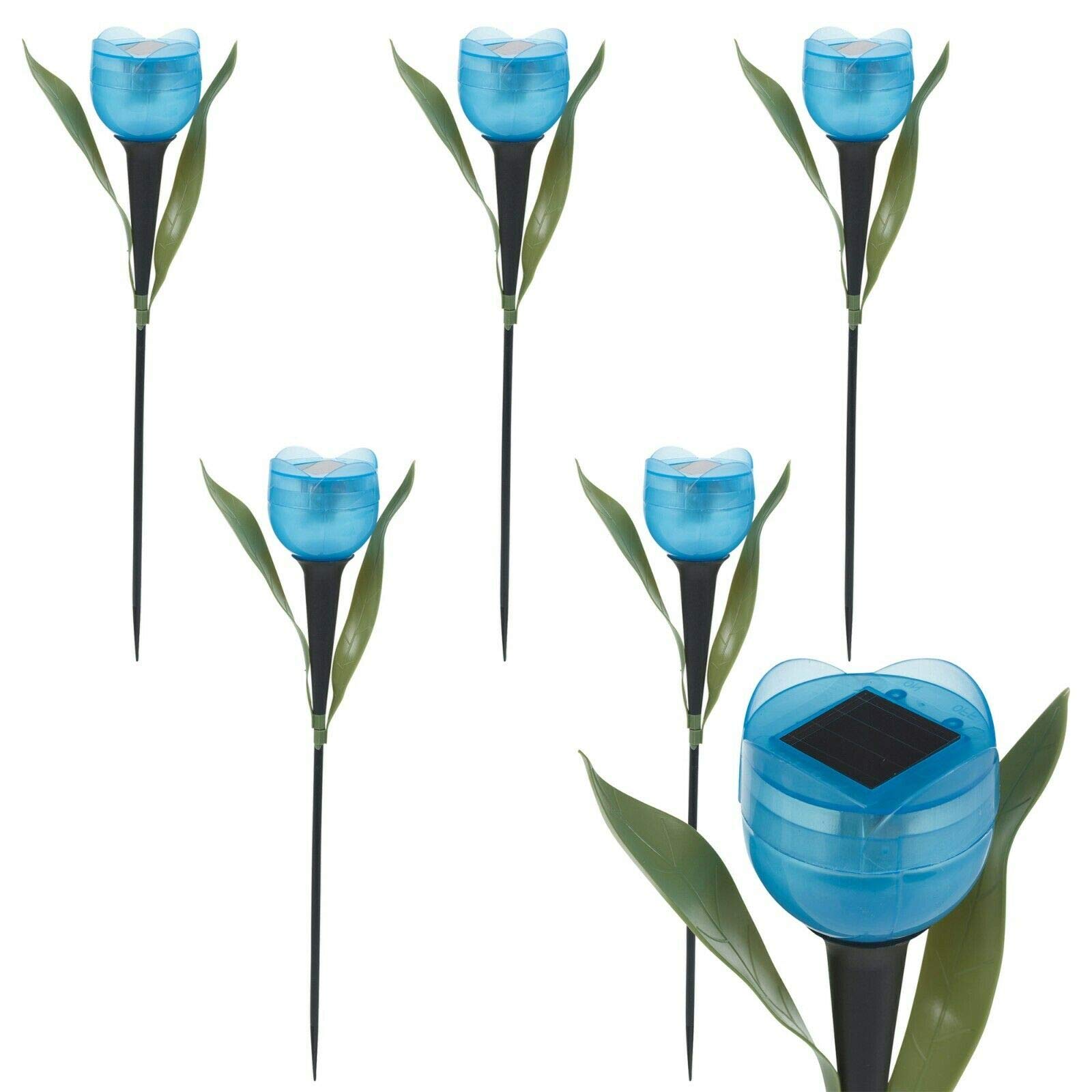 Ausuky Blue 6 Pcs Led Solar Light Outdoor Garden Tulip Flower Shape Yard Standing Decor Lights (Blue)