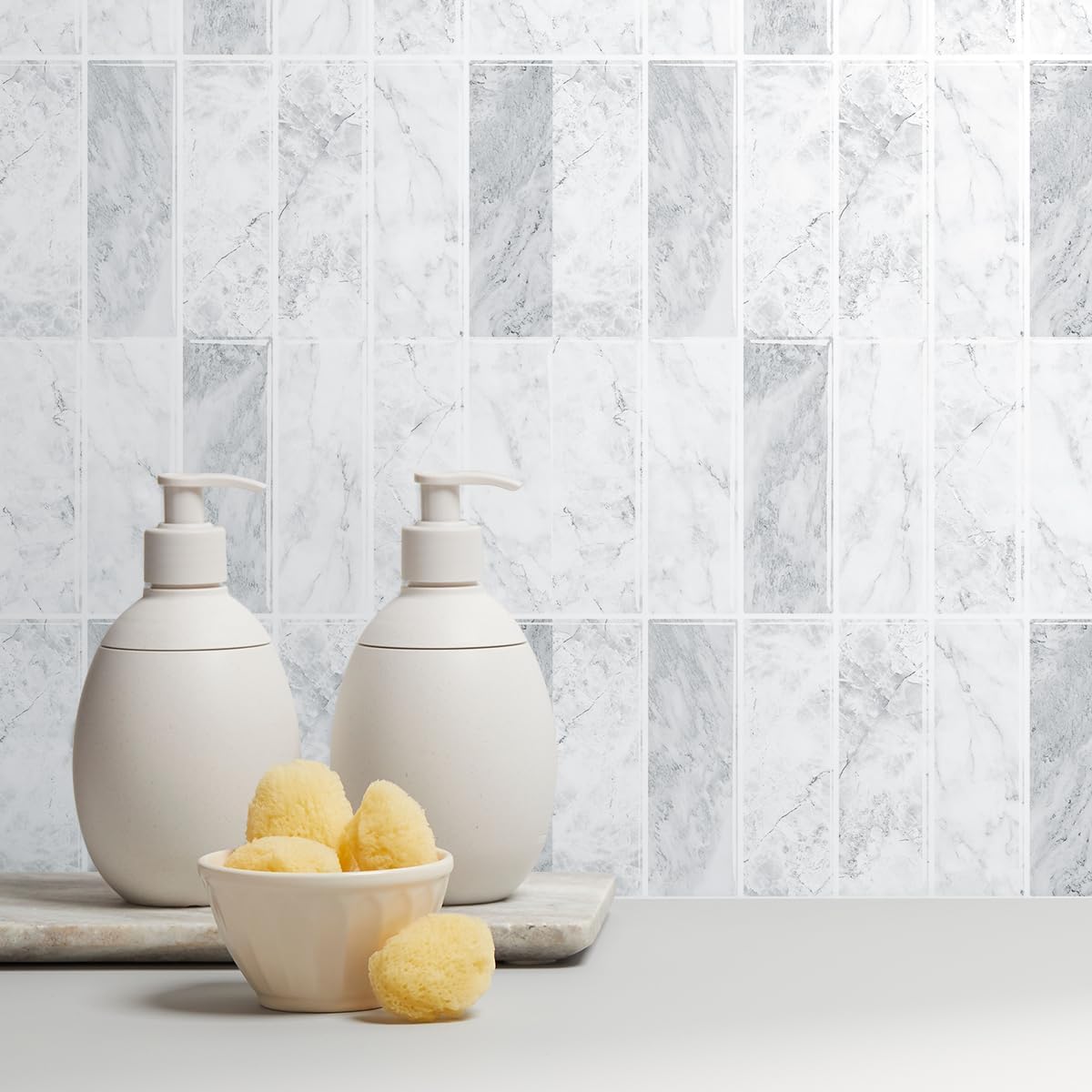 Peel and Stick Backsplash Wall Tiles - 20 Sheets of 12" x 12" 3D Soft Gel, Durable White Marble Self-Adhesive Tiles for Kitchen, Bathroom, Shower, and Home Décor - Easy to Clean