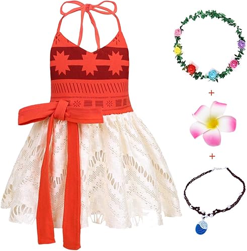Miniatura 1 de HenzWorld Disfraz de princesa de Moana para niñas pequeñas, vestido de aventura, Halloween, cosplay, fiesta, tema, cumpleaños, conjunto de
