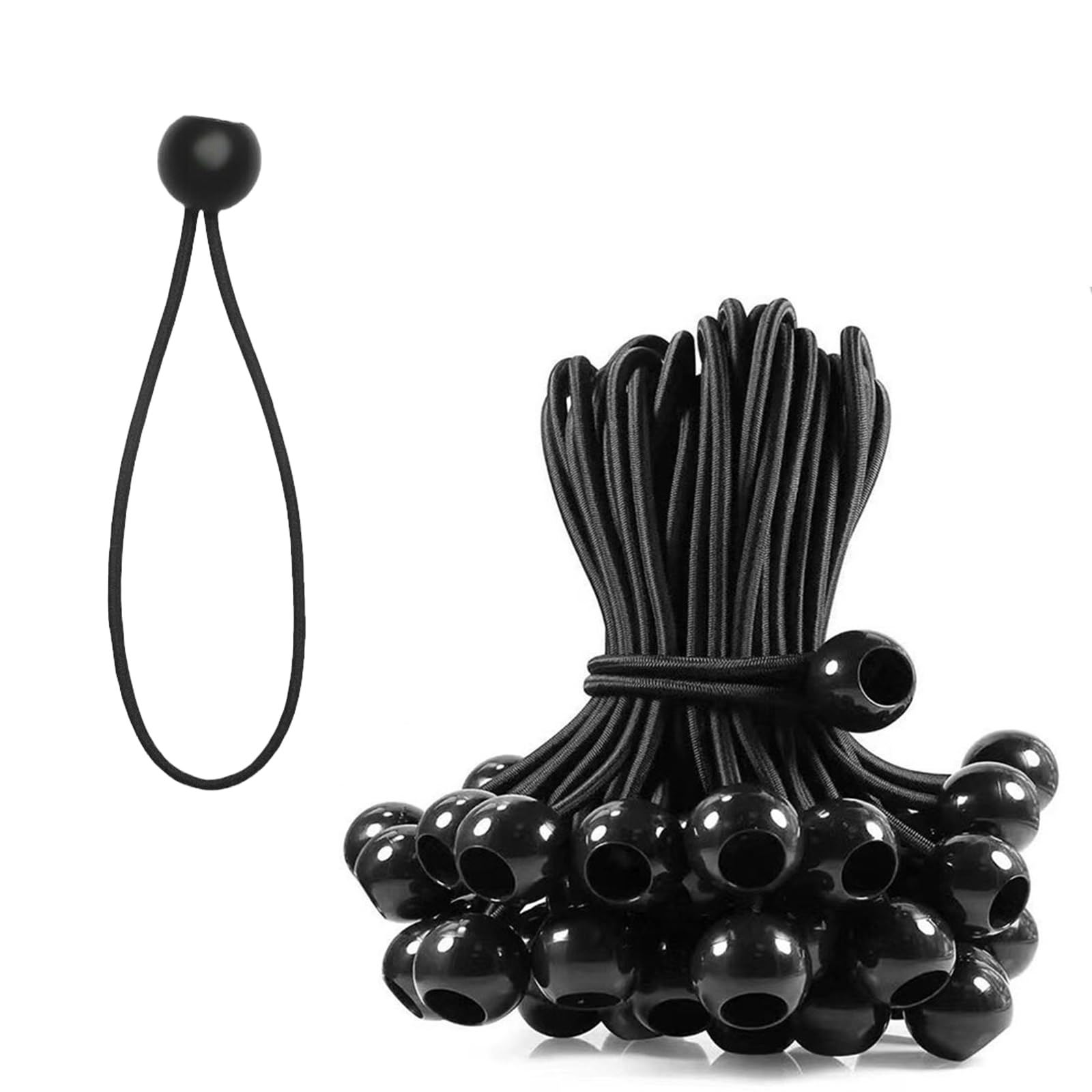 10 Pcs Bungee Cords with Balls 15cm, Heavy Duty Tarpaulin Bungee, Ties with Plastic Ball Ends, for Tent Flag Pole Camping Canopy Marquee UV Resistant Durable Elastic Tarp Toggles - Black